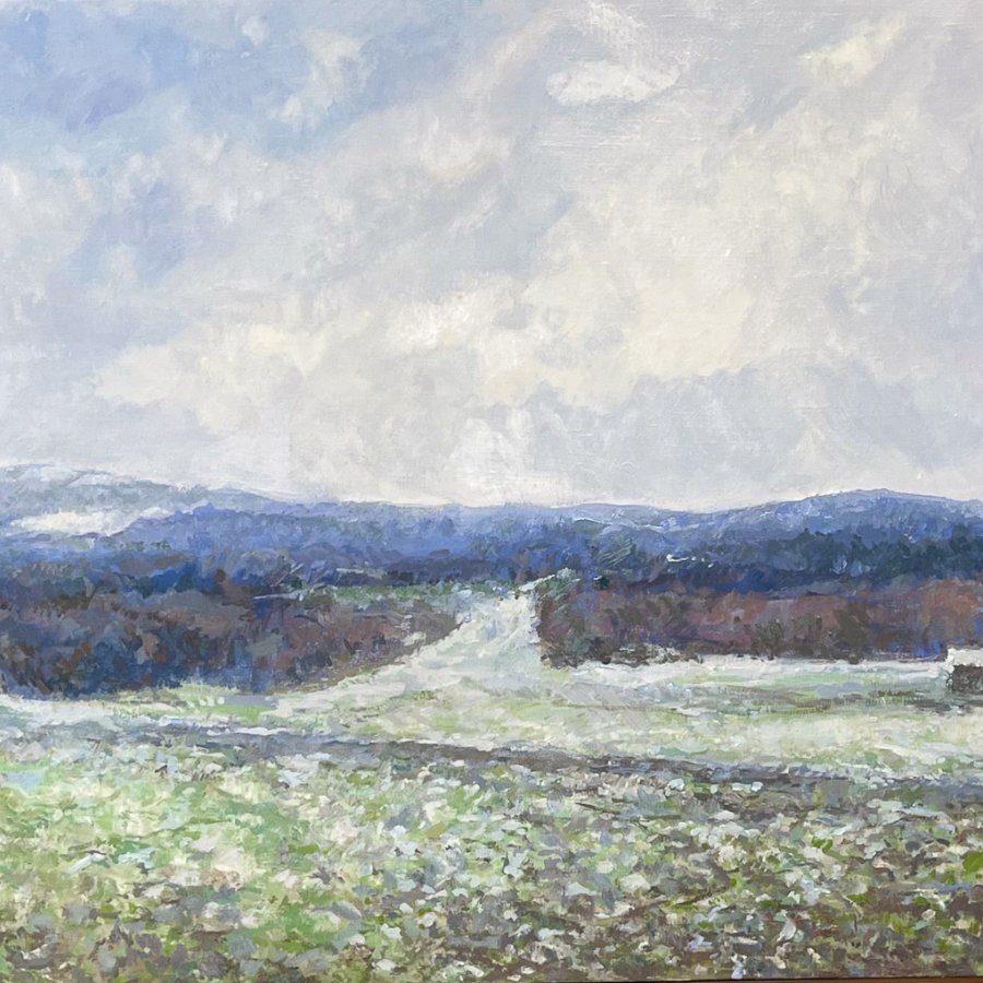 OLYMPIC FOOTHILLS IN MARCH, Peter Malarkey, oil on linen, 35 x 60 inches, copyright ©2024