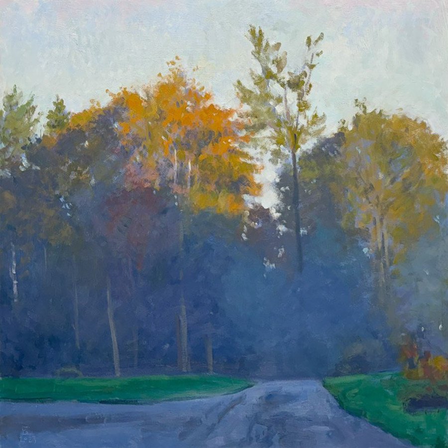 LIFTING MIST (PANTHER LAKE GARDEN SERIES), oil on MDH panel, 30 x 30 inches, copyright ©2023