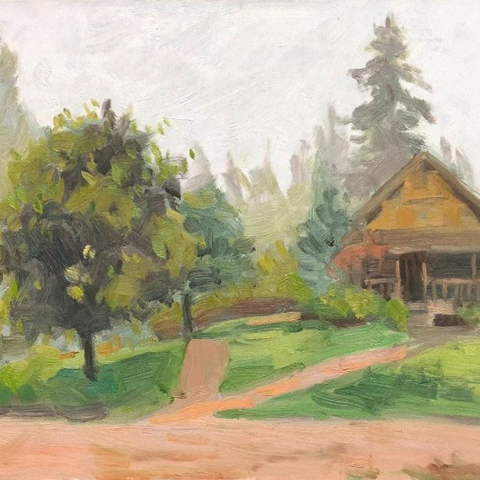 MORNING FOG, LARSEN LAKE, oil on MDH panel, 8 x 10 inches, copyright ©2018