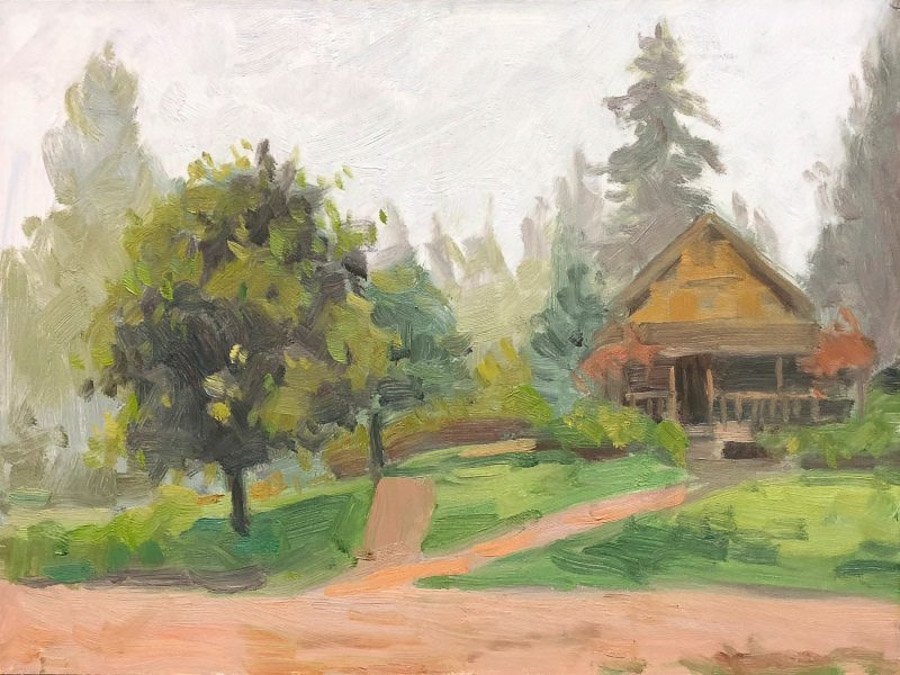 MORNING FOG, LARSEN LAKE, oil on MDH panel, 8 x 10 inches, copyright ©2018